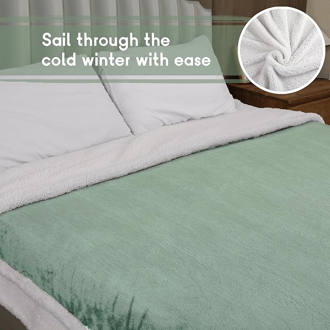 Heated Blanket Electric Throw Size 50''x60'' with 9 Heating Levels, 3 Hour Auto Shut Off, Machine Washable, Flannel & Sherpa Double-Sided Soft Warming Blanket for Couch, Bed, Office - Light Green