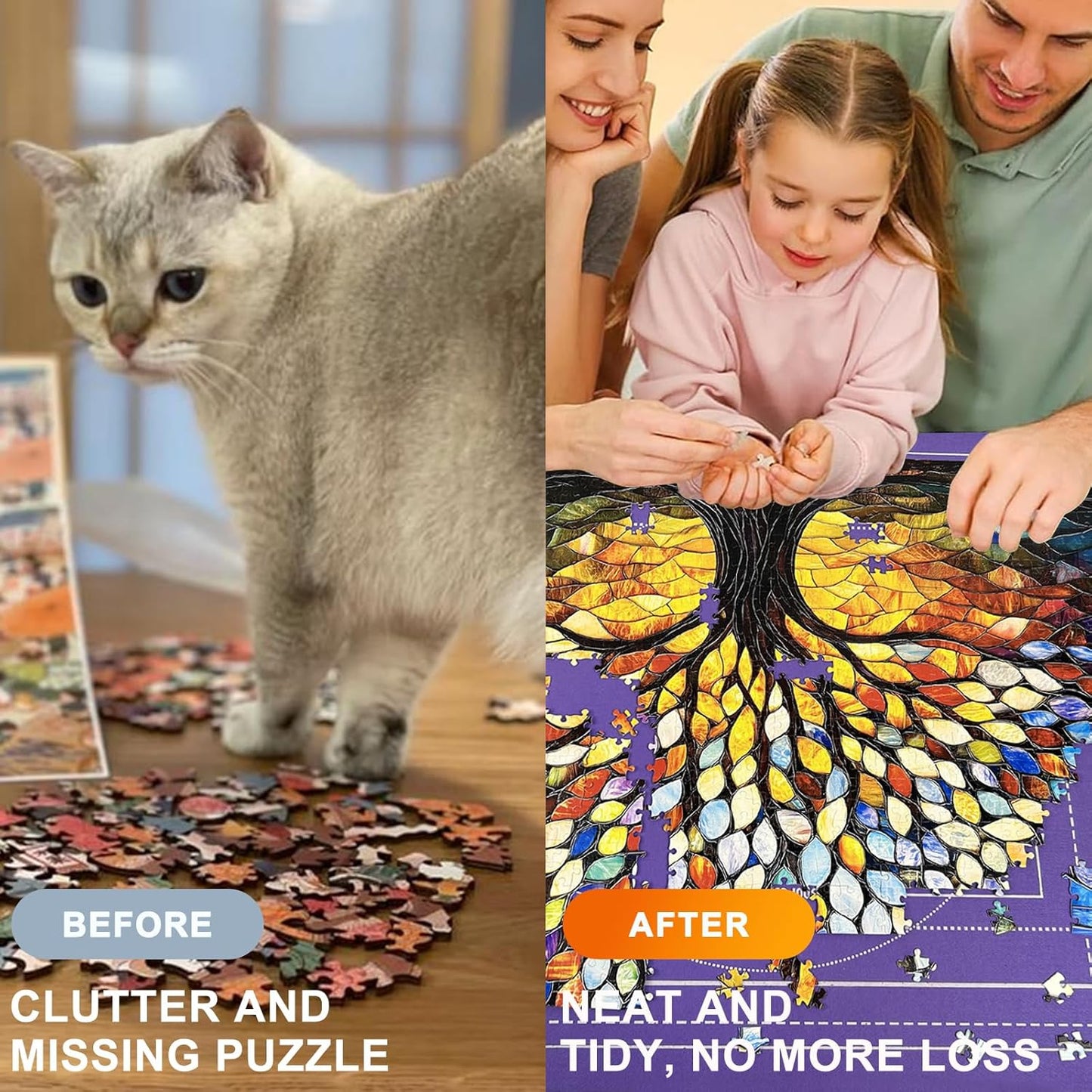 Napzy Puzzle Mat Rollup Puzzle Mats for Jigsaw Puzzles Storage Matt Roll Up Board Saver with 8 Sorting Trays 1 Drawstring Bag Jigsaws Table for Up to 1500PCS