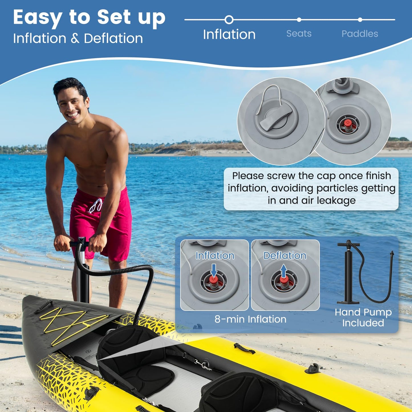 S AFSTAR Inflatable Kayak, 2 Person Canoe with 507 lbs Capacity, Drop-Stitch Floor, All Accessories & Carry Bag, 12.5 ft Large Sit in Tandem Kayak for Fishing, Camping & Exploring for Adults (Yellow)