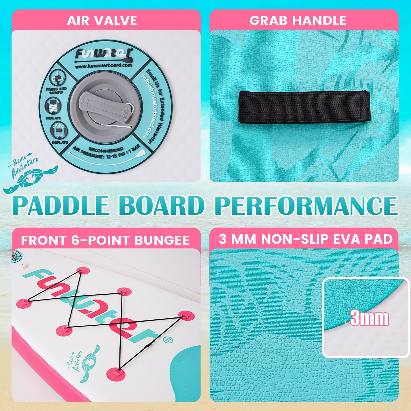 FunWater Inflatable Stand Up Paddle Board 10'6"/11"/11'6" Paddle Board for Adults & Youth, Paddleboards Inflatable with Premium SUP Accessories, Wide Stable, Non-Slip Comfort Deck (White & Light Blue)