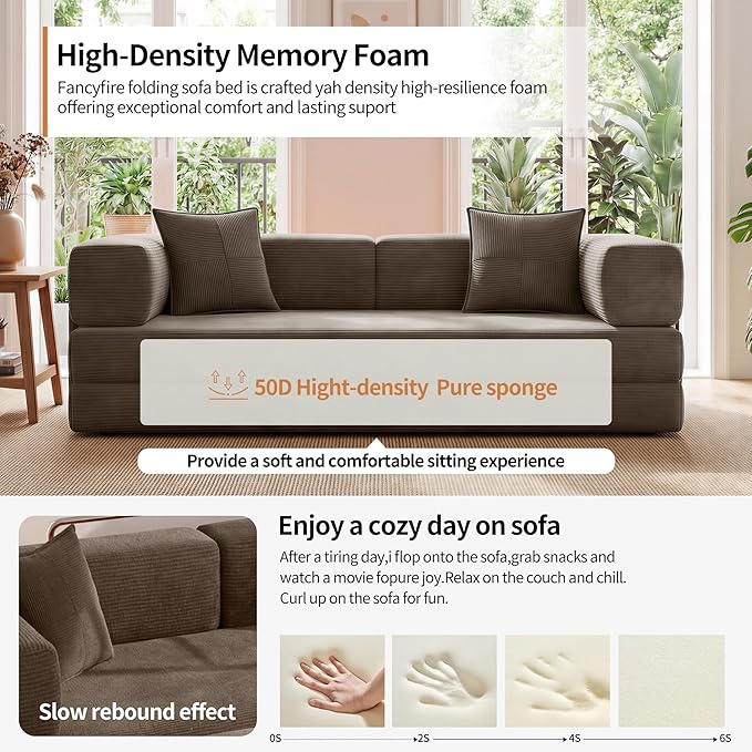 Fancyfire 78.8" Convertible Sofa Bed with Armrest Pillow,4-in-1 Sleeper Couch Bed for Livingroom,Modular Corduroy Boneless couches,No Assembly (Brown)