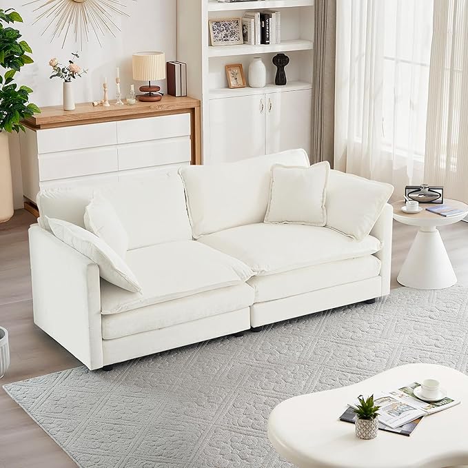 mikibama Luxury Loveseat Sofa Couch, 76" Modern Chenille Deep 2-Seater Cloud Couch with 2 Armrest Pillows and 2 Toss Pillows, Love Seat for Living Room Bedroom Office Apartment, Beige