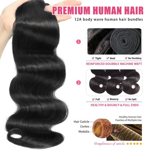 Body Wave Human Hair Bundles 18 20 22 Inch Body Wave Bundles Human Hair 100% Unprocessed 12A Brazilian Raw Virgin Hair 3 Bundles Real Human Hair Extensions Natural Color