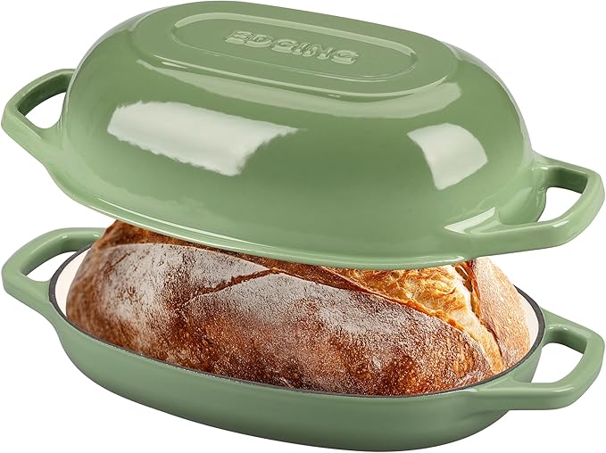 Enameled Cast Iron Oval Dutch Oven Pot with Lid, Dutch Oven for Sourdough Bread Baking, Oval Bread Pan, Bread Oven, Bread Dutch Oven, 5qt, Pistachio Green