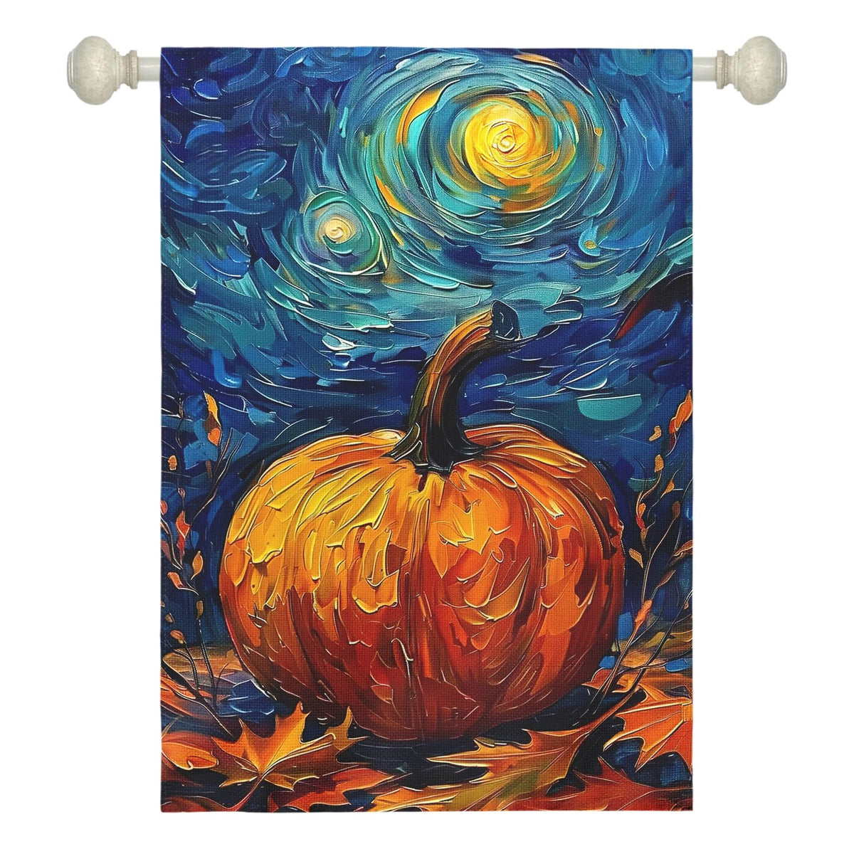 Dacawin Fall Garden Flag Pumpkin Maple Leaf Yard Flags Van Gogh Wall Banners Art Starry Night Sky Moon Garden Flags Autumn Harvest Thanksgiving House Banner for Patio Farmhouse Outdoor 28 x 40 Inch