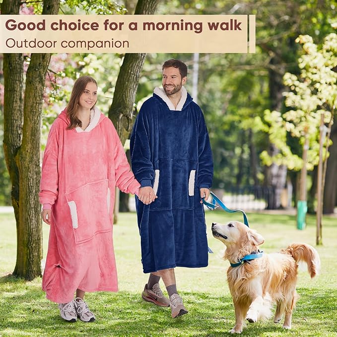 yescool Wearable Blanket Hoodie, Flannel Sherpa Fleece Blanket Sweatshirt for Adults Women Men,One Size Fits All