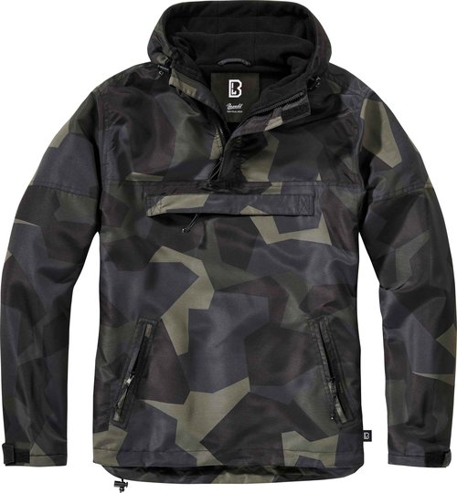 Brandit Individual Wear Men's Windbreaker Fall Jacket, with 100% Polyester, Water & Wind Resistant, and Zip Pockets, Dark Camo M90 - Large
