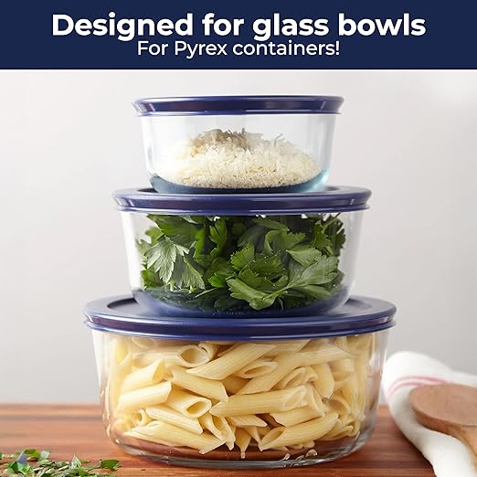 Wood Grip - Replacement Lids Compatible with Pyrex Glass Containers - Durable, Leakproof Lids - Fits 2 Cup Round Glass Bowls for Secure Food Storage - 6 Pack, Blue, 4-3/4" Diameter