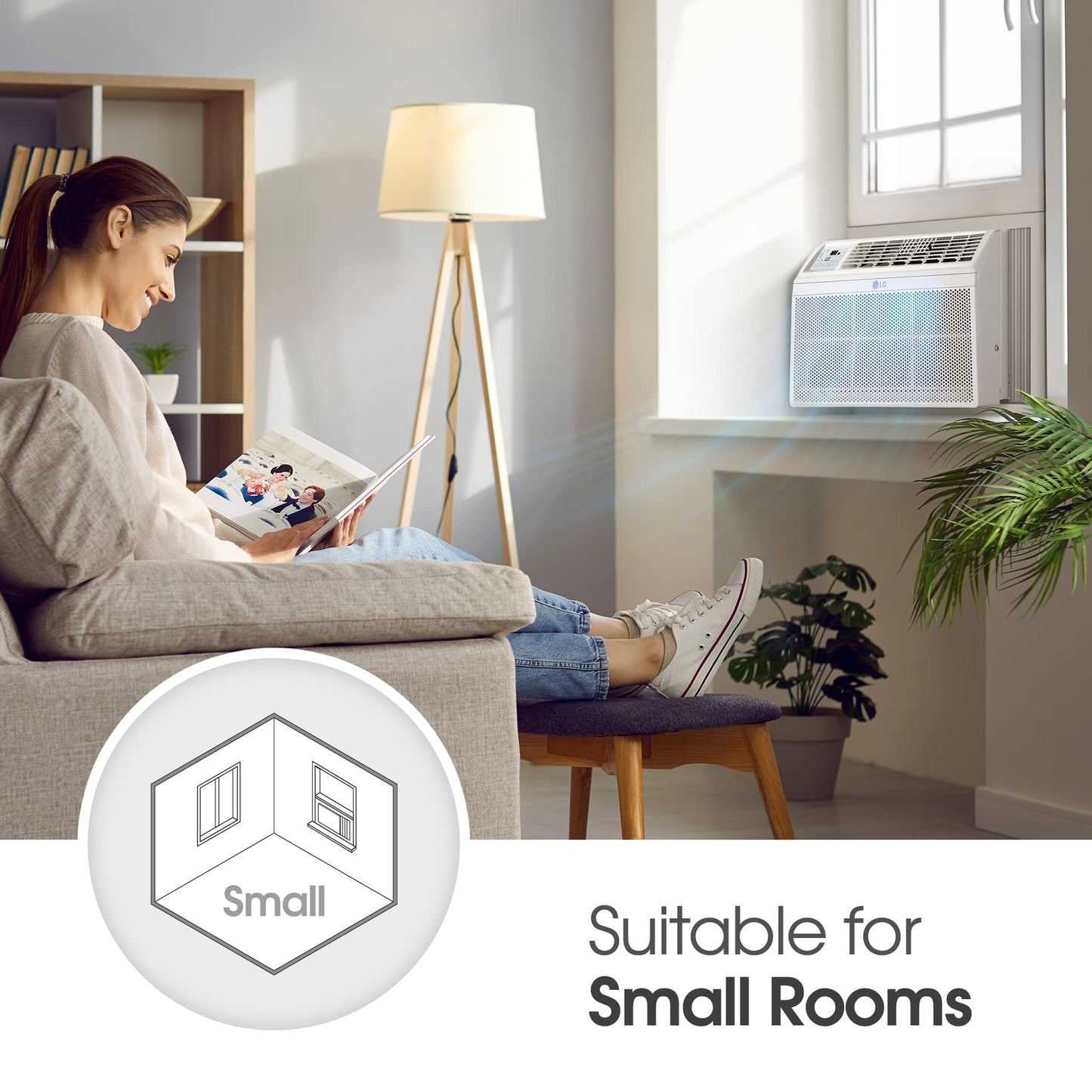 Lg 5800 Btu Window Air Conditioners [2023 New] Remote Control Ultra-Quiet Compact-Size Washable Filter Multi-Speed Fan Cools 260