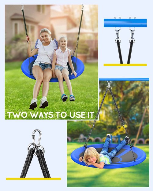 Everyfun 43" Saucer Tree Swing for Kids Adult, 700lbs Weight Capacity, Waterproof Flying Saucer Swing with Adjustable Hanging Straps, Swing Seats for Backyard Outdoor Indoor Playground, Blue