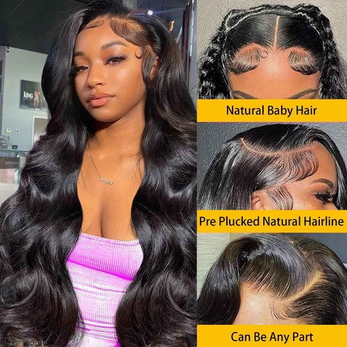 Anderah 24 Inch 13x6 Body Wave Lace Front Wigs Human Hair 13x6 HD Lace Glueless Human Hair Wig Pre Plucked Natural Hairline Brazilian Human Virgin Hair Long Black Body Wave Wig for Women 180% Density