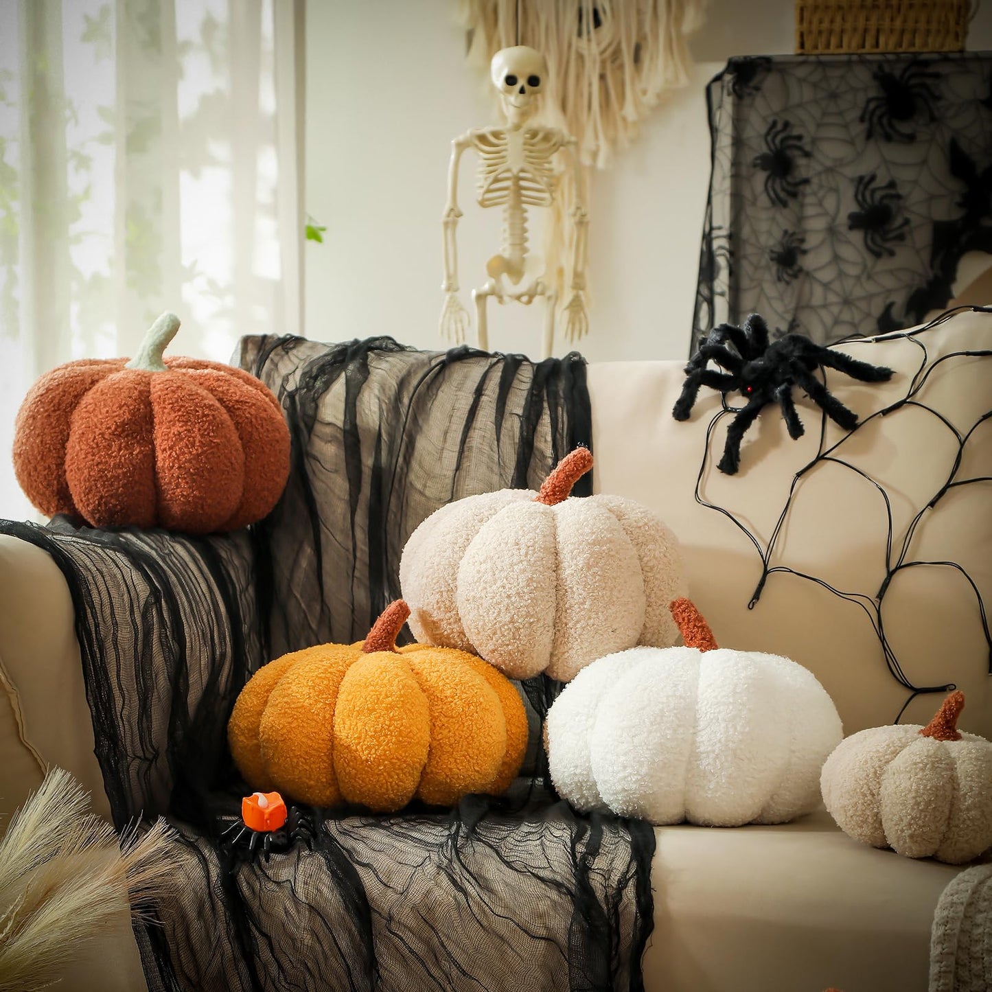 YRXRUS Pumpkin Pillows, Halloween Pumpkin Throw Pillows, Off White Shaped Pillow for Fall Room Decor Gifts, Teddy Fleece Cute 6x12 Inches Halloween Pillow, Accent Fall Pillows