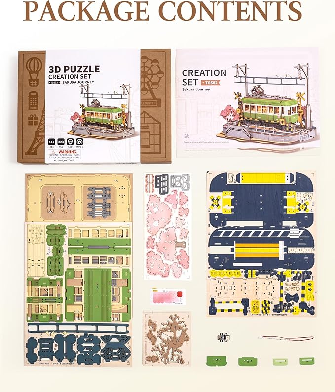3D Wooden Puzzles for Adults-Sakura Journey Tram, Model Car Kits Building Set for Adults, DIY Hobby Craft Kits Creative Gift (223PCS)