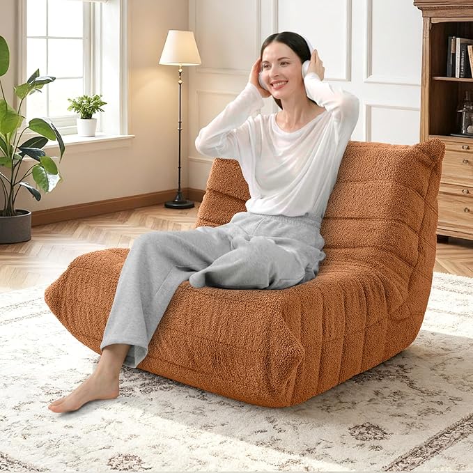 HABUTWAY Bean Bag Chairs Fireside Lazy Floor Sofa, Soft Teddy Fleece Bean Bag Sofa with High-Resilience Foam Filling，Beanbag for Living Room, Bedroom, Office (Brown Teddy)