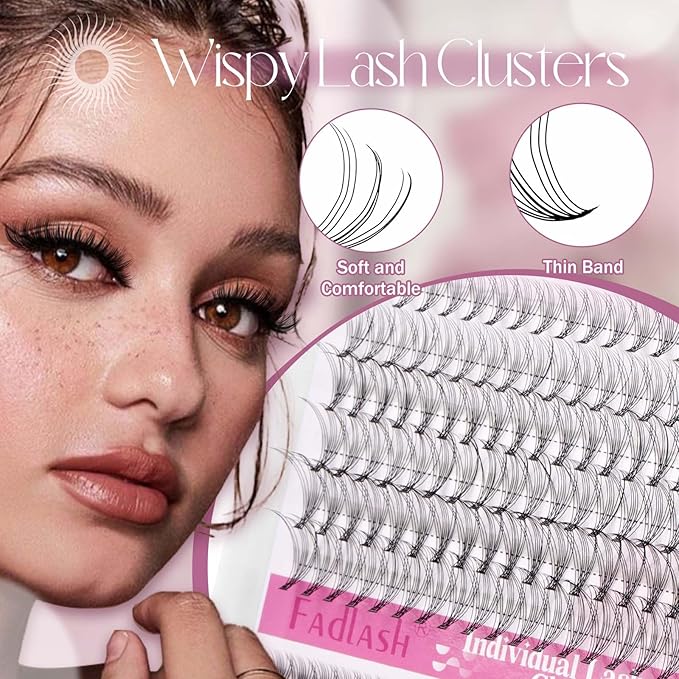 FADLASH Lash Clusters Kit 8-16mm Eyelash Cluster Lashes with Lash Bond and Seal Lash Remover Lash Tweezers DIY Lash Extension Kit (10D+20D-07C-8-16 Kit)