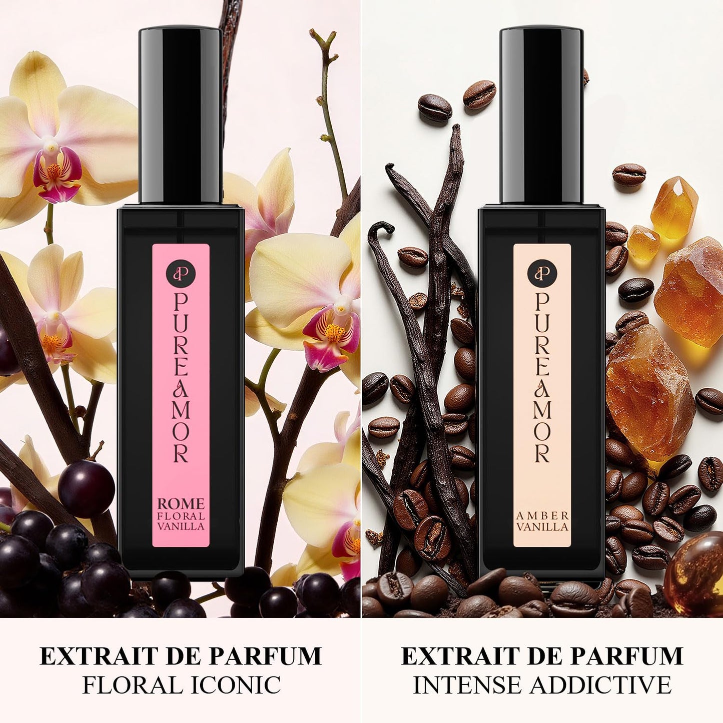 PUREAMOR ROMAN Blossom Vanilla Perfume for Women, Cozy Floral Jasmine & Sweet Vanilla Fragrance, Long Lasting Extrait de Parfum, Advanced Fragrance Travel Size 0.7 oz/20ml Perfume Spray