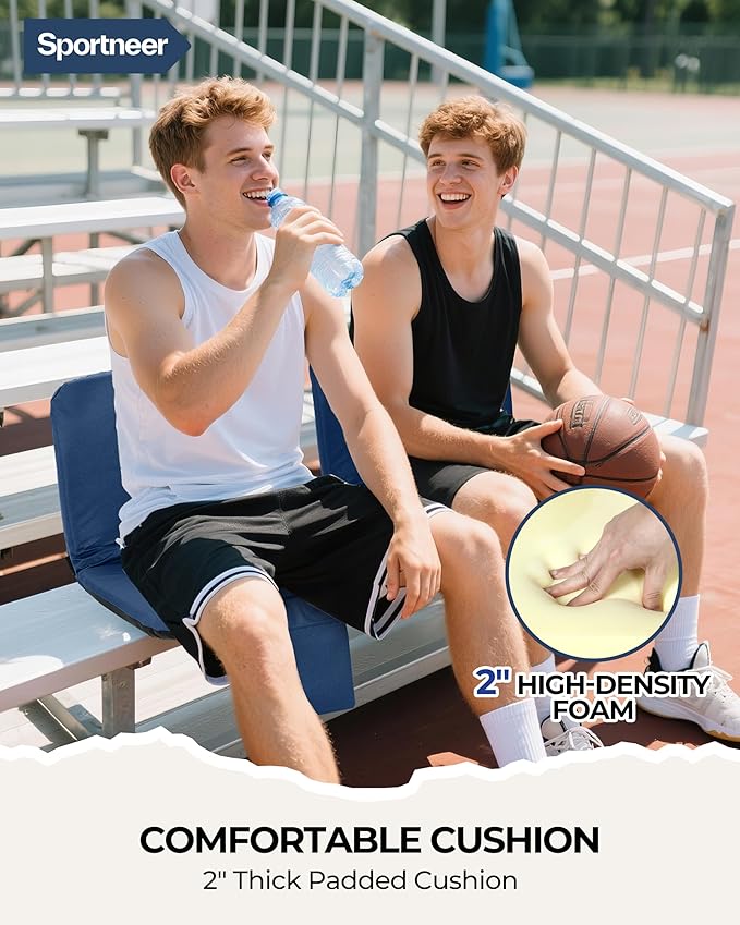 Sportneer Stadium Seats with Back Support: 6 Reclining Position Folding Bleacher Chairs with Back and Cushion - Padded Bleacher Seats with Shoulder Strap & Storage pocket for Events, Outdoors, Camping
