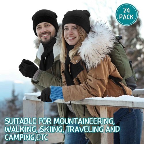 Zhanmai 72 Pcs Winter Beanies Gloves Scarves Bulk Homeless Knitted Winter Hats Fleece Neck Scarf Warmer Set for Men Women