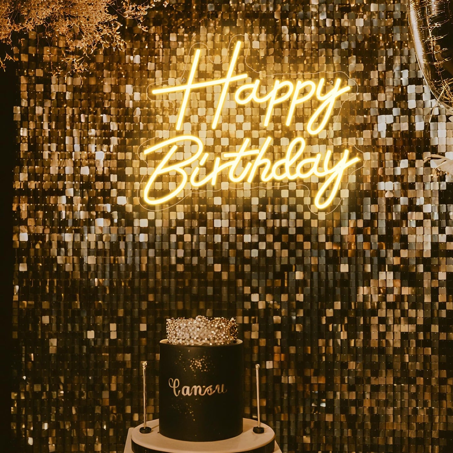 Happy Birthday Neon Sign for Backdrop, LED Happy Birthday Light Up Sign, USB Powered Dimmable Neon Light for Birthday Party Decorations Wall Decor, Warm White