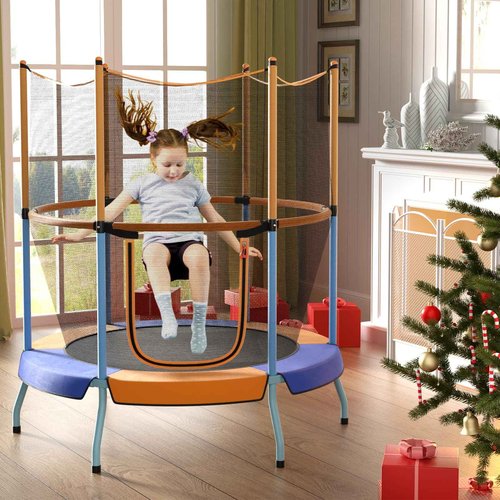 GYMAX Toddler Trampoline, 48” ASTM Approved Indoor Rebounder with All Round Enclosure Net & Large U-Shape Access, Seamless Small Kids Trampoline for Outdoor, Backyard, Gift for Boys Girls (Orange)