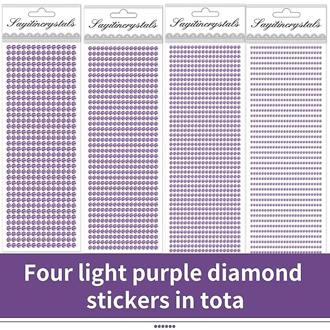3090PCS Face Gems Eye Jewels Rhinestones Crystals Stickers 3/4/5/6mm with Light Purple Rhinestones Stickers for Body, Stick on Jewels Makeup Glue for Face Eye Hair Nails Make up and Craft Decor