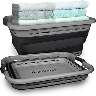BROOKSTONE, 11 GALLONS - [OUR LARGEST BASKET EVER] 24" Collapsible Laundry Basket, Comfort Non-Slip Grip Handles, Minimali...