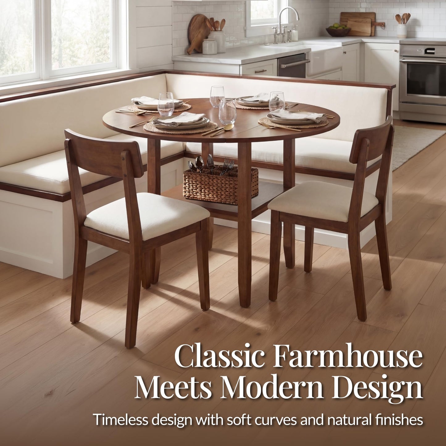 Best Choice Products 42" Round Drop Leaf Dining Table for 4, Solid Wood Expandable Small Dining Table W/Storage Shelf, Space Saving Kitchen Table for Kitchen, Dining Room, & Small Spaces - Chestnut