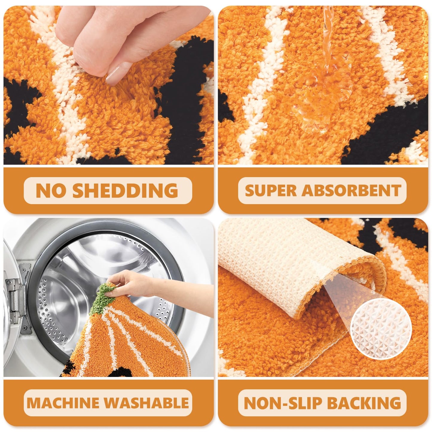 JarThenaAMCS Fall Hello Pumpkin Cute Absorbent Bath Mat Non Slip Orange Shower Rug for Autumn Home Kitchen Entrance Decor, 19.3" x 23.6