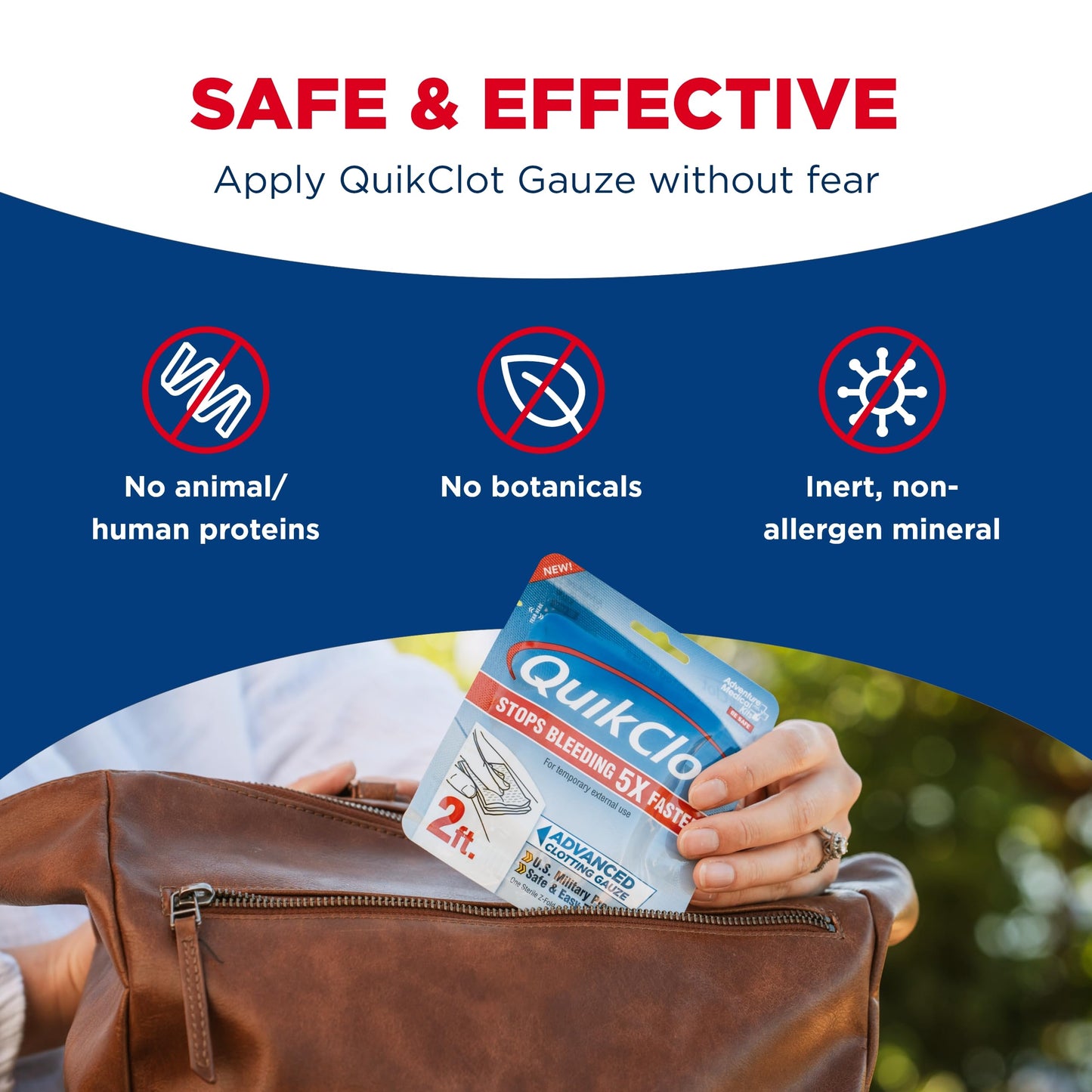 Adventure Medical Kits QuikClot Advanced Clotting Gauze - Stops Bleeding Up to 5X Faster Than Standard Gauze - Kaolin Hemostatic Dressing - for First Aid Kits & Survival Gear - 3 x 24