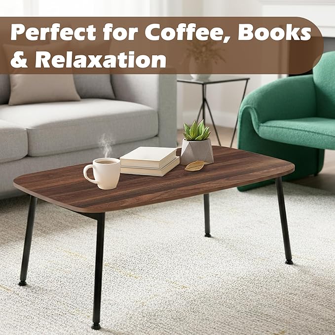 Folding Coffee Table, Portable Floor Table for Sitting on The Floor, Midcentury Modern Coffee Table, Foldable Floor Table for Living Room, 40''L x 20''W x 15''H, Walnut