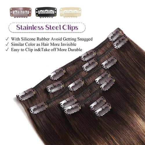 Hair Extensions Clip in Extensions, Clip in Hair Extensions Real Human Hair, 22 Inch Remy Human Hair Extensions Clip ins for Women, 7Pcs 85g, Balayage Chocolate Brown to Caramel Blonde