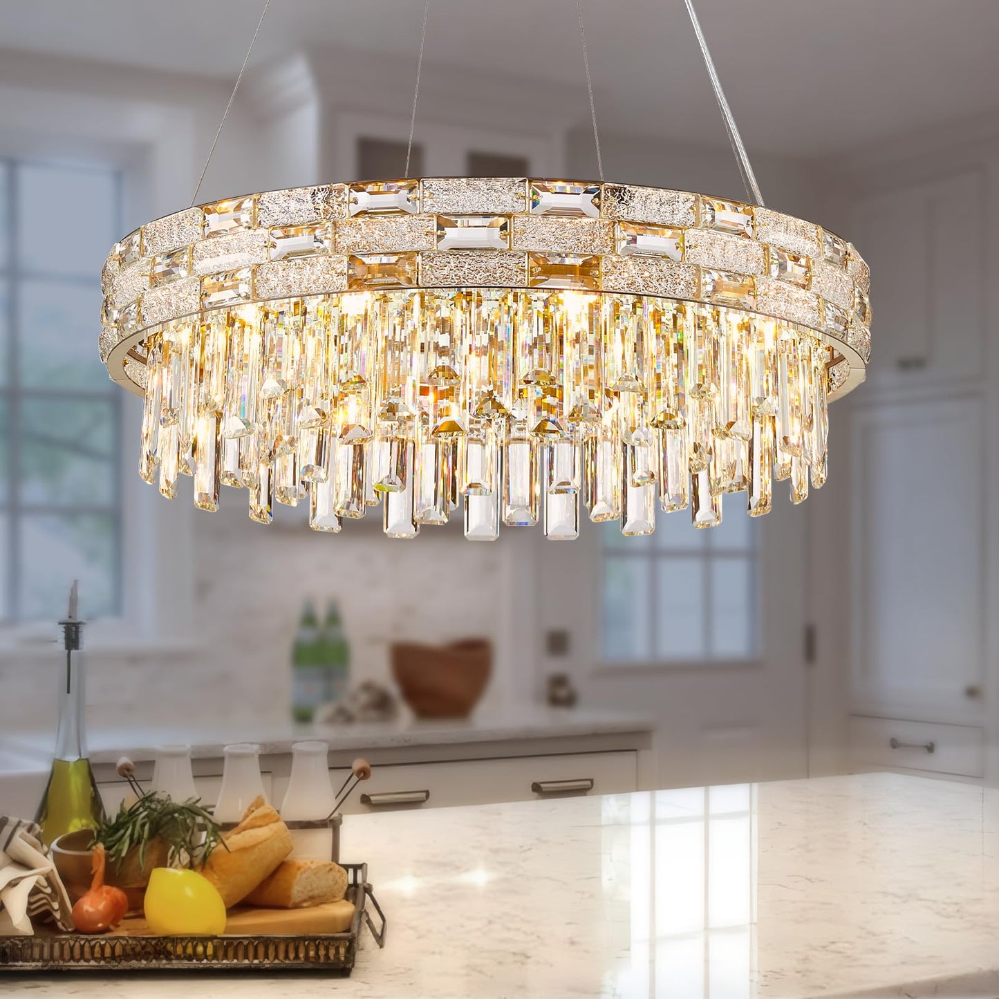 SHAOCHIAO Modern Crystal Chandelier,8-Light Gold Chandelier Light Fixture Luxury K9 Crystal Oval Pendant Ceiling Light Fixture for Dining Living Room Kitchen Island Bar (D22.8Inch)