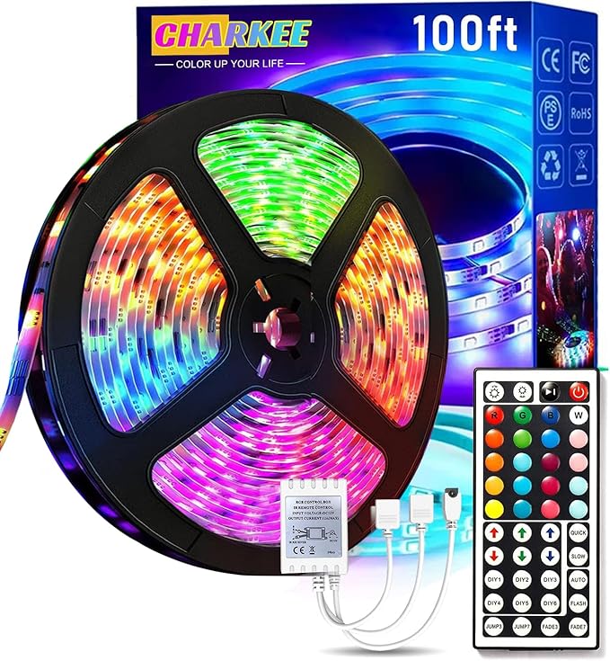 CHARKEE LED Lights for Bedroom 100 ft, Color Changing LED Strip Lights with 44-Key Remote, 24 Volt RGB SMD2835 Tape Lights...