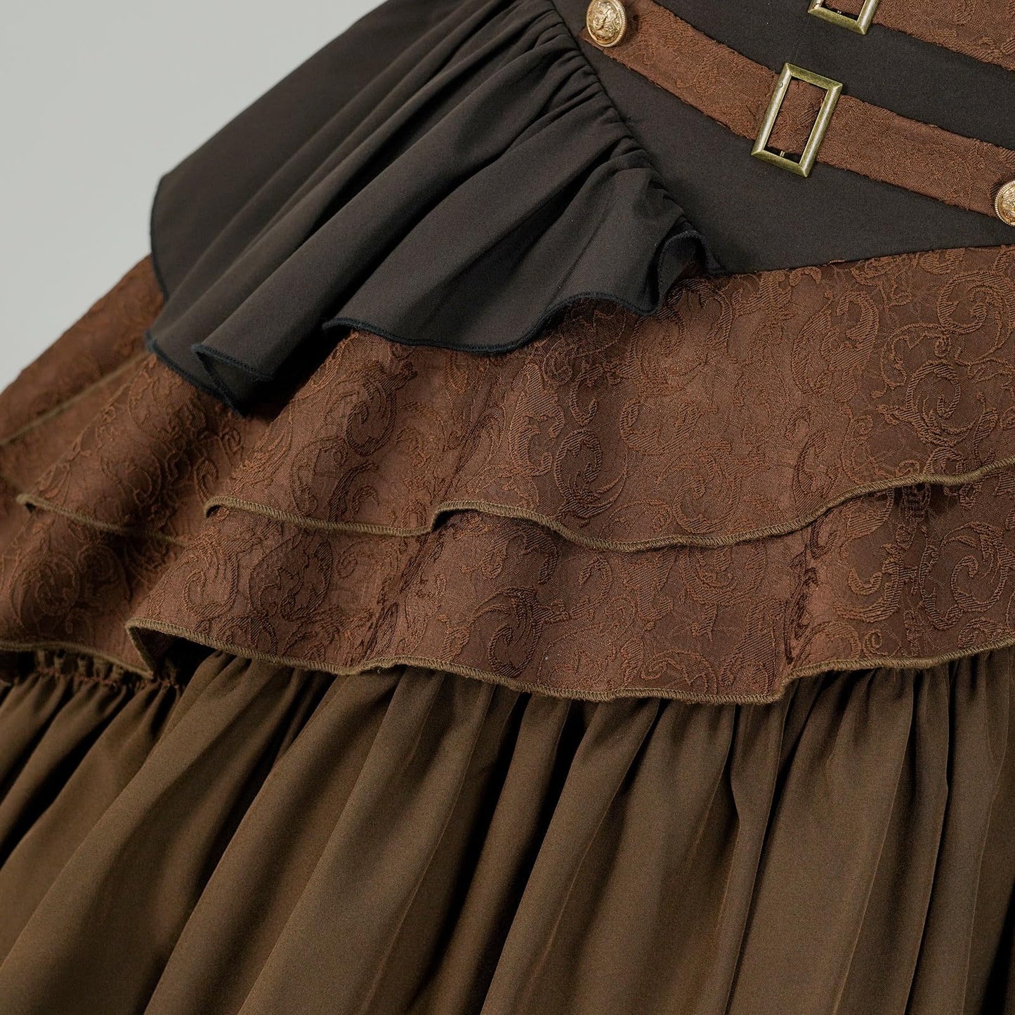 IWQBQ Women's Steampunk Gothic Skirt Pirate High Waisted Layered Ruffle Skirt(Z2886BN,S)