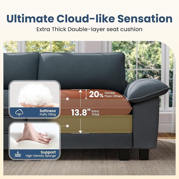 PHI VILLA Indoor Modular Sectional Couches Sets, 2-Piece Armless Sofa Set, 2-Seater Upholstered Couch for Living Room Small Spaces, Chenille Fabric, Dark Cyan