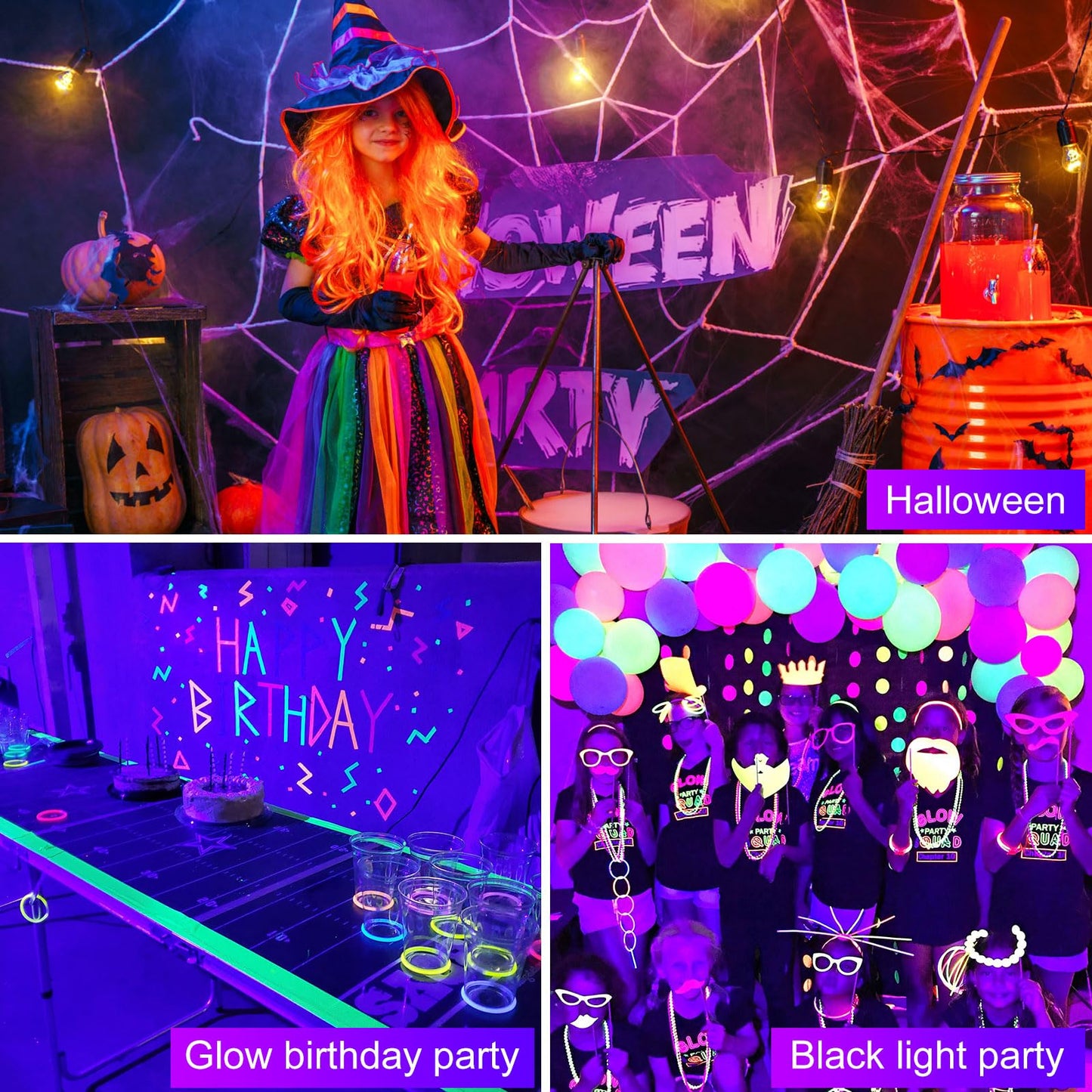 DJPTYGCK 2 in 1 Glow Party Black Light Disco Ball Light with Sound Activated Strobe Dj Party Lights Black Lights, for Halloween Christmas Birthday Decor Classroom Room Family Party Decor