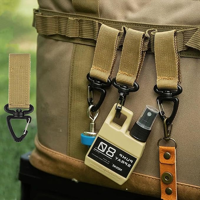 Tactical Rotating Key Ring Chain, Swivel D-Ring Snap Clip Carabiner, Multifunction Keychain Webbing Belt Holder, Gear Hook...