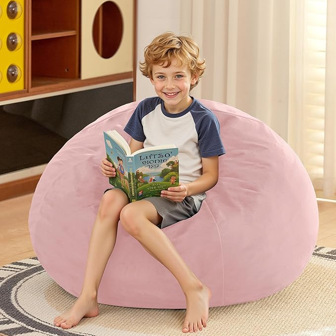 HABUTWAY 2FT Bean Bag Chair, 2' Beanbags Small Bean Bag Chairs with Filling, Teardrop Bean Bag Chair Luxurious Velvet Ultra Soft Fur with Removable Cover (Soft Pink)