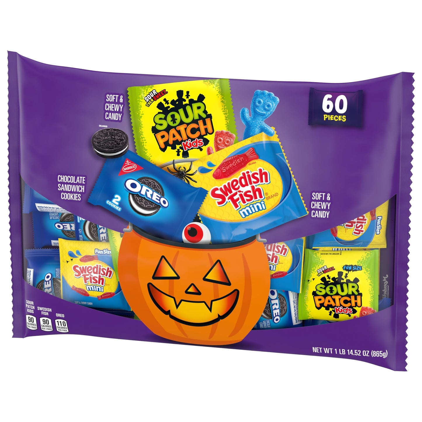 SOUR PATCH KIDS and SWEDISH FISH Mini Soft & Chewy Candy and OREO Chocolate Sandwich Cookies, Halloween Candy and Cookie Variety Pack, Bulk Candy, 60 Trick or Treat Bags