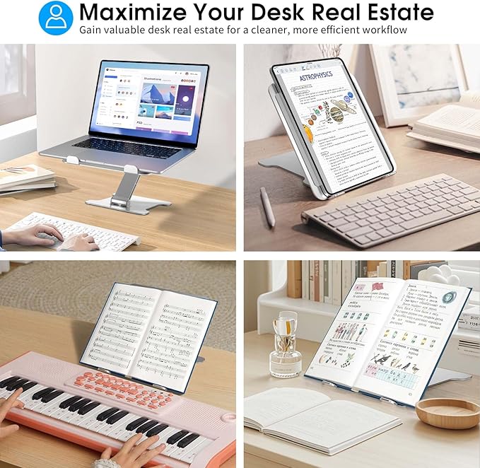 LRLKXF Foldable Aluminum Laptop Stand, Height Adjustable Ergonomic Riser for Collaborative Work,Tablet, Reading and More. Portable Laptop Stand for All 10-16" - Silver