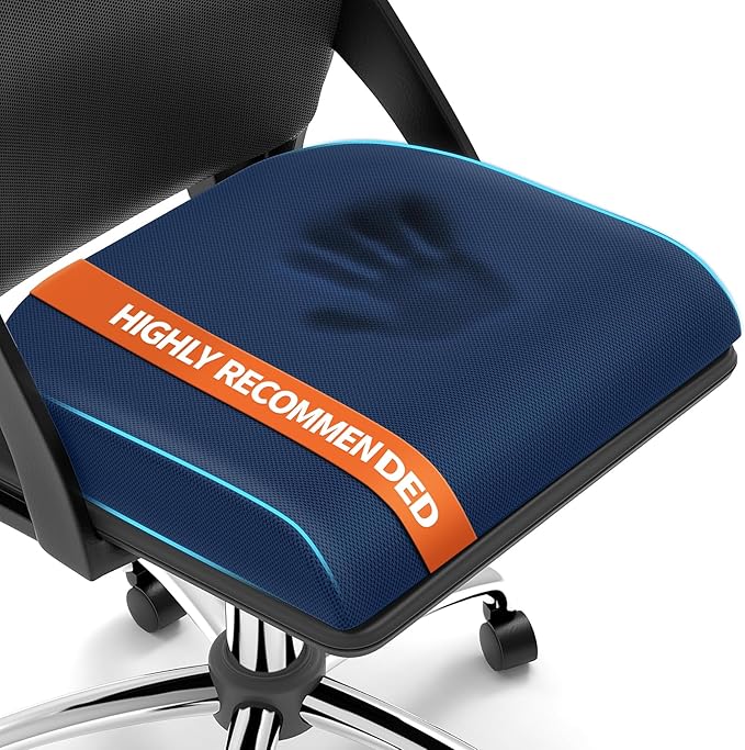 TranquilRelax Large Seat Cushion, Memory Foam Cushion for Long Sitting Hours on Office Chair, Home & Car, Non-Slip Chair Pad for Relieving Back & Sciatica & Hip & Coccyx Pain (Blue)