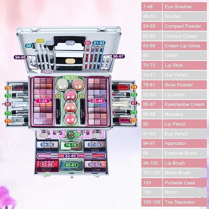 All-in-One Makeup Kit Gift Set Women Full Set Carry All Professional Make up Kit With Makeup Bag Lipgloss Lipstick Concealer Blush Foundation Face Powder Eyeshadow Palette Cosmetic Palette #10
