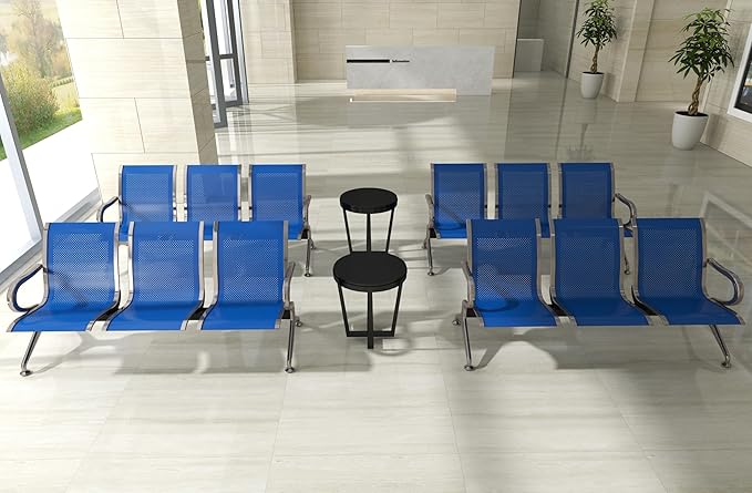 Kinsuite Set of 2 Waiting Room Chairs with Arms - 3-Seat Airport Reception Bench, Lobby Bench Seating for Business Hospital Market, Blue