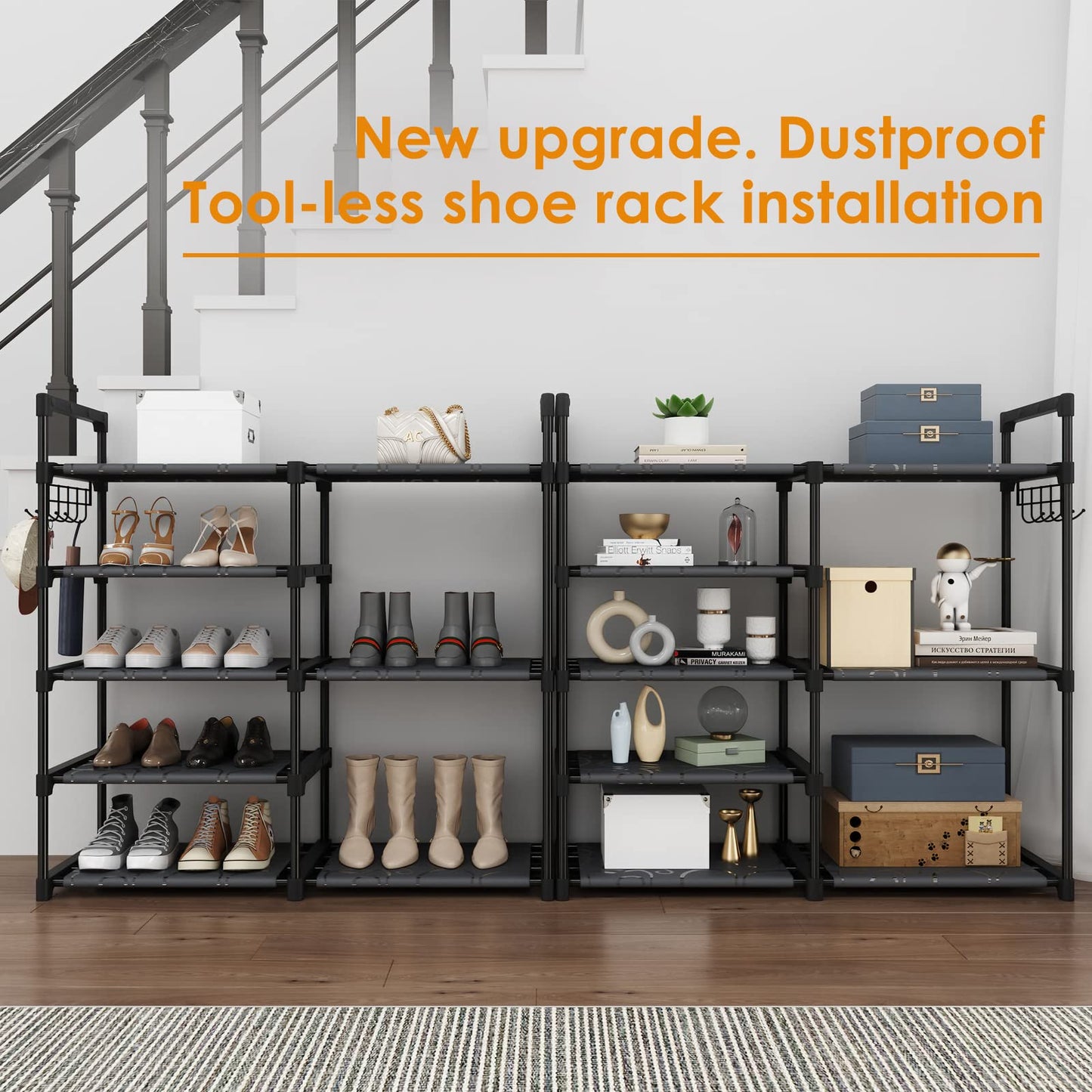 CSXGBAB Black Tubes Closet Shoe Rack, 5 Tier Oxford Fabric Shelf, Easy Assembly, Sturdy and Durable, Holds Up to 30 lbs