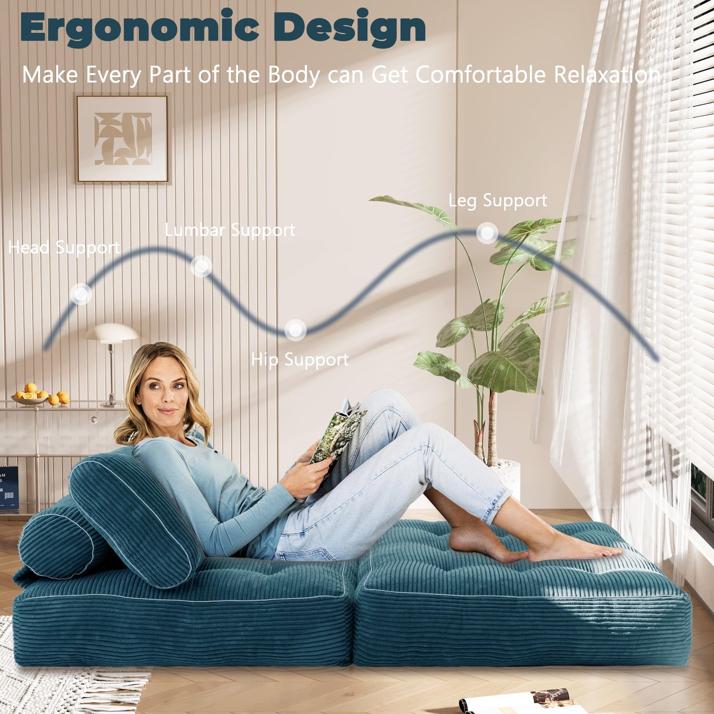 LFCREATOR Folding Sofa Bed,Convertible Sleeper Chair for Adults, Folding Sofa Bed Foam Filling Couch with Pillow，Sleeper Chairs Single Size Floor Mattress,Dark Blue