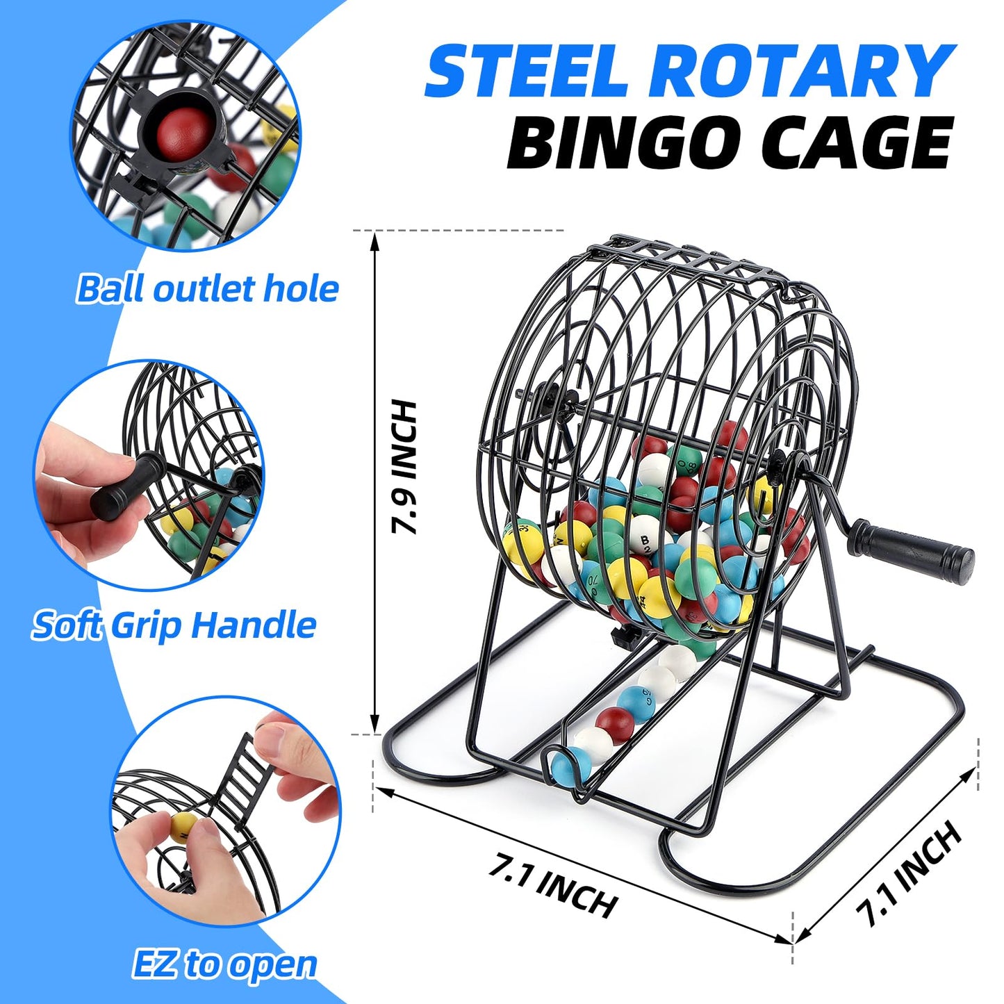Homwom Deluxe Bingo Game Set Includes 18 Mixed Cards, 150 Vibrant Chips, 75 Calling Balls, 8” Bingo Cage - Premium Bingo Set for Large Groups and Parties
