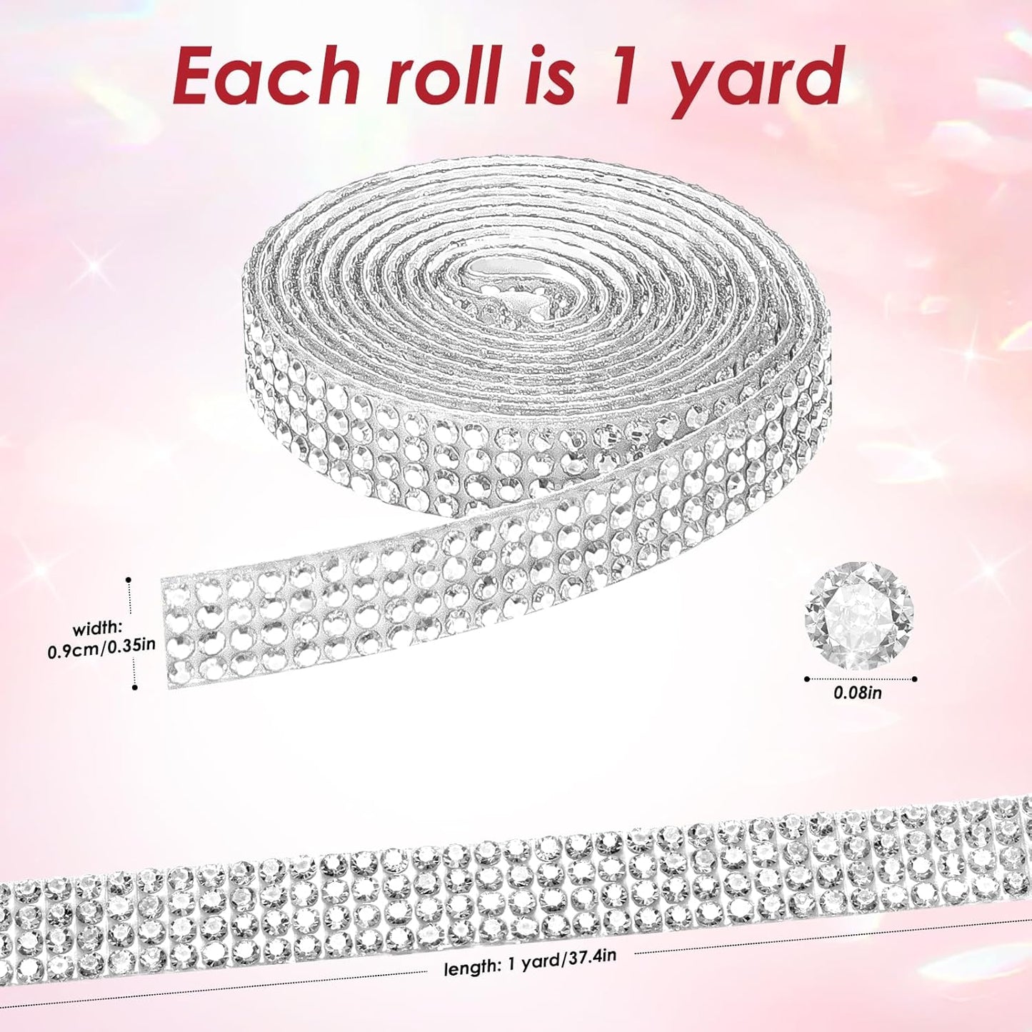 Rhinestone Ribbon Self Adhesive Crystal Rhinestones, 12-Rolls Bedazzling Strips, 12-Yard Rhinestone Strips for DIY Craft, Rhinestones for Crafting