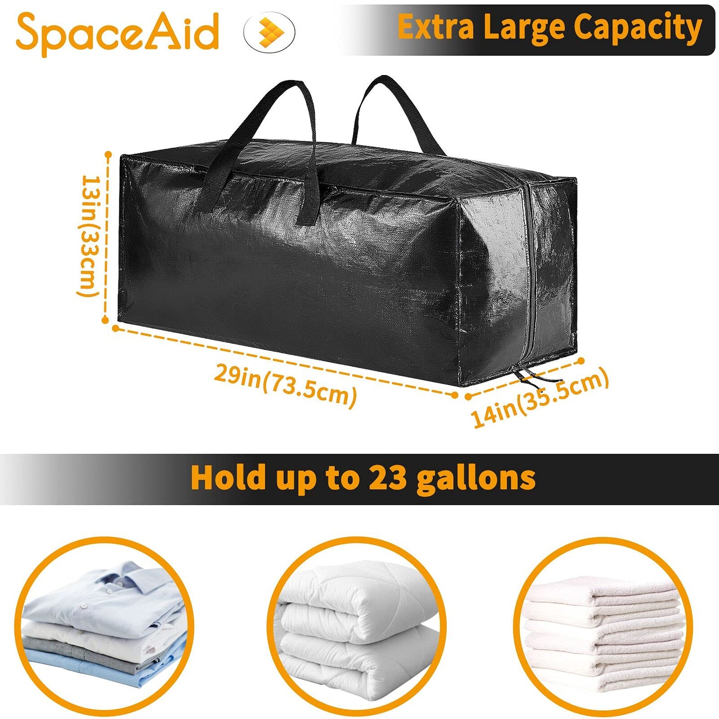 SpaceAid Heavy Duty Moving Bags 8 Pack, Large Storage Totes Bins with Backpack Straps, Strong Handles & Zippers, Packing Moving Boxes Supplies, College Dorm Room Essentials, Black