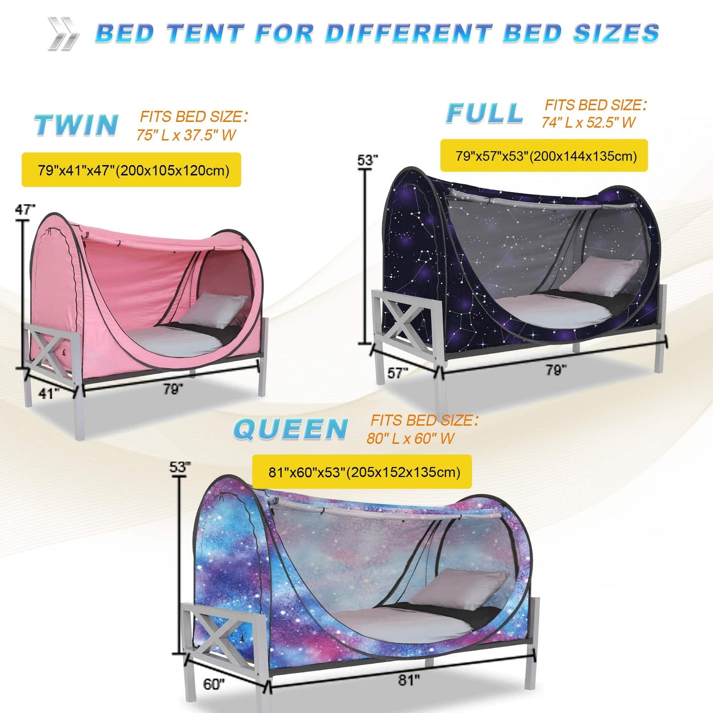 Privacy Pop up Eclipse Bed Tent Bed Drapes (Starry Constellation, Full)