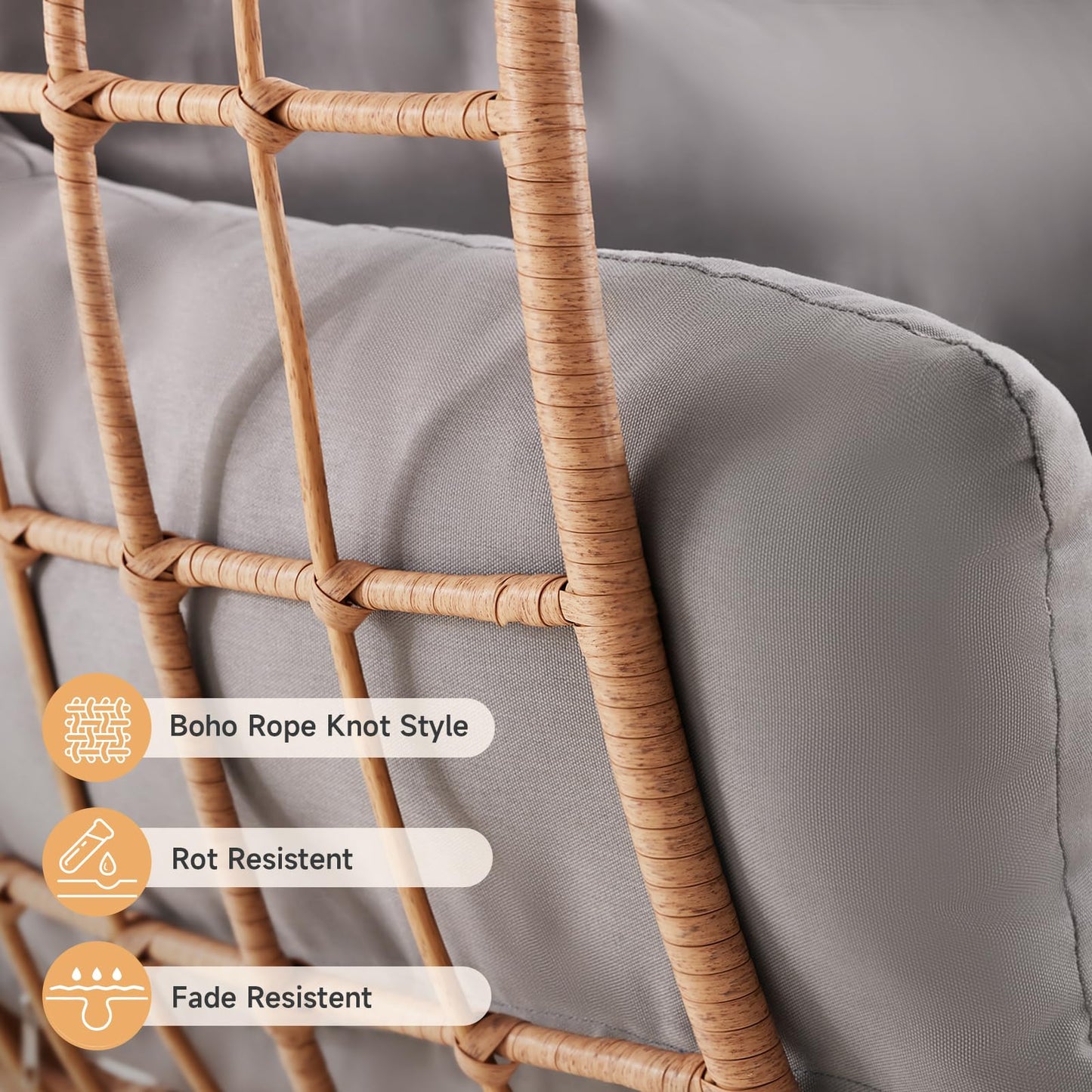 ONBRILL Oversized Egg Chair, Indoor Outdoor Egg Rattan Chair with PE Rattan, Steel Frame and Detachable Cushions, Wicker Lounger for Patio, Pool, Living Room, Bedroom - Grey